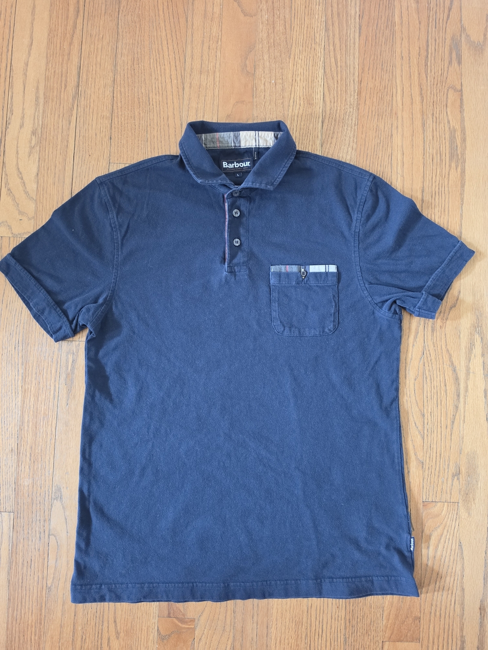 Barbour Mens Navy Short-Sleeve Polo with Chest Pocket Size L